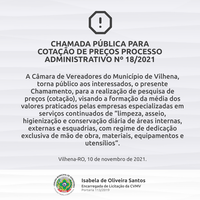 CHAMADA PÚBLICA PARA COTAÇÃO DE PREÇOS  PROCESSO ADMINISTRATIVO Nº 18/2021