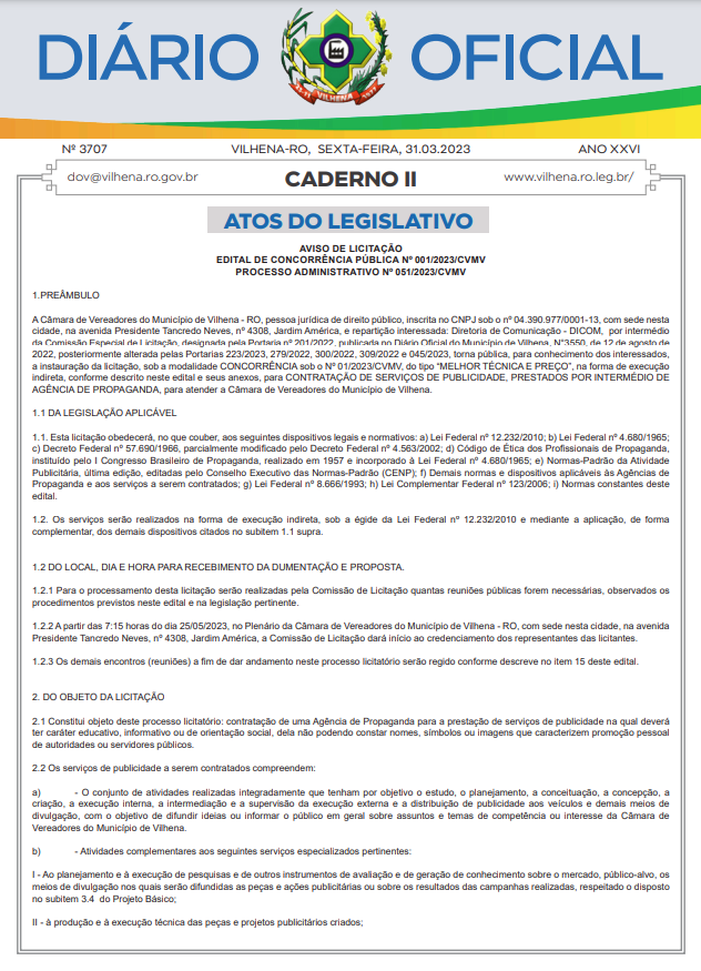 Câmara lança edital de licitação para contratação de agência de publicidade